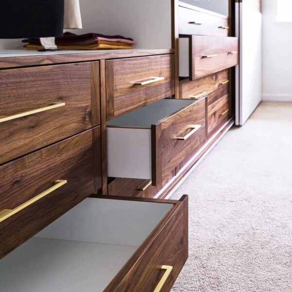 Sliding wardrobe with Walnut detailing WALNUT WARDROBE DRAWS