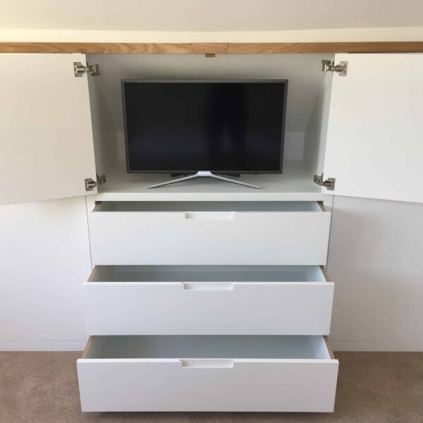 Eves wardrobe eaves storage wardrobe tv unit and draws open