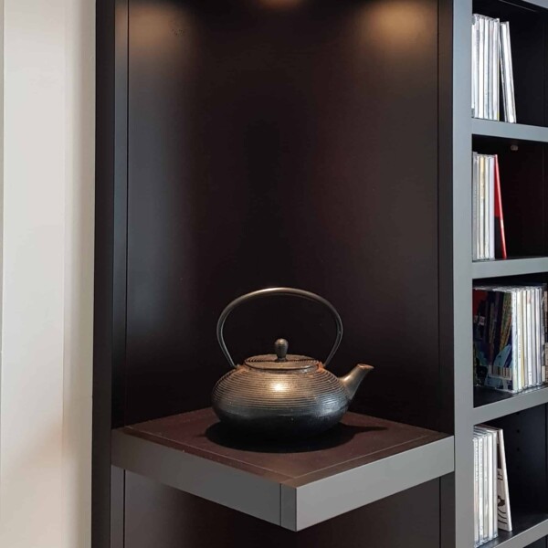 Black Valchromat MDF bookcase mw creative carpentry Oak bookcase corner
