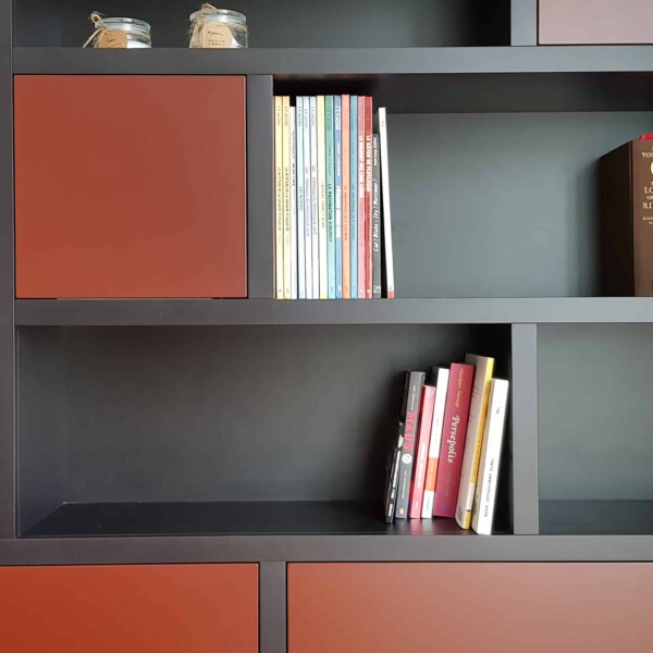 Black Valchromat MDF bookcase mw creative carpentry Oak bookcase doors