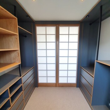 Walk in wardrobe with Shoji style doors WALK IN WARDROBE INSIDE