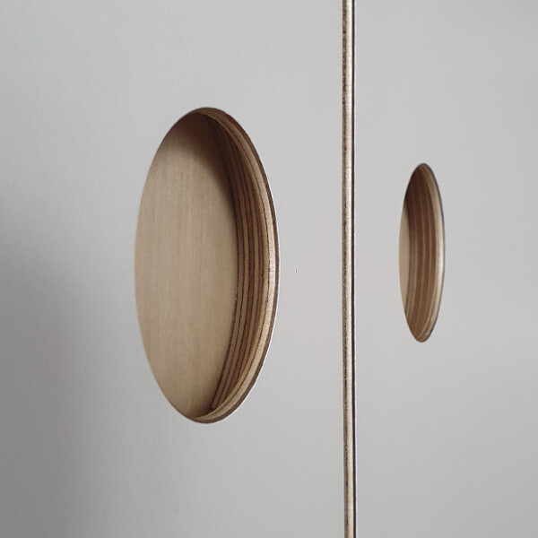 inset white plywood wardrobe handles