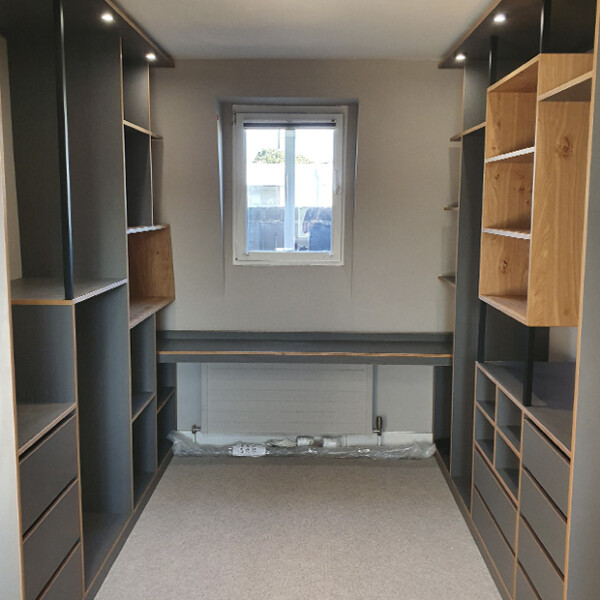 plywood walk in wardrobe