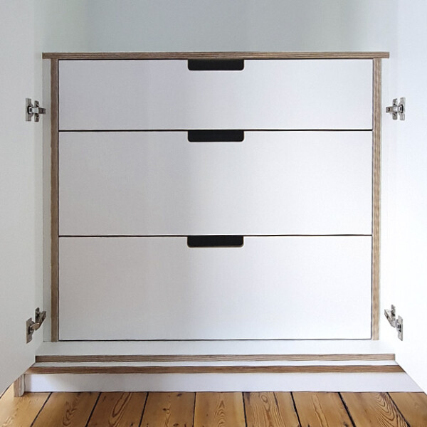 white plywood wardrobe draw box