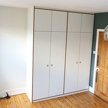 Birch plywood wardrobe with white Formica laminate